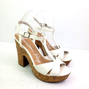 American Rag Jamie Womens Size 10 White Faux Leather Cork Platform Sandals